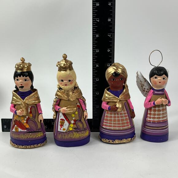 Mexican Large 13pc Handmade Clay Nativity Set Folk Art Purple Painted Peruvian - Picture 2 of 16